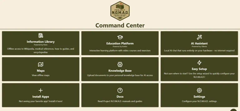 Project Nomad command center screenshot for Personal Codex build.